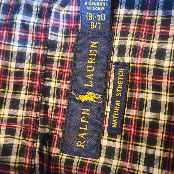 Ralph Lauren Polo Red Navy Classic Plaid Natural Stretch Button Down Shirt Large - Picture 5 of 9